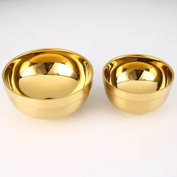 

304 Stainless Steel Gold Bowl Thickened Double Layer Heat Insulation Kitchen Cooking Tools JS22
