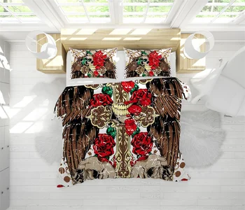 

Skull Brown Hair Rose Bedroom Decor Bedding Set Men Boy Gift Microfiber Bedspread 1PC Duvet Cover with Pillowcases Dropship