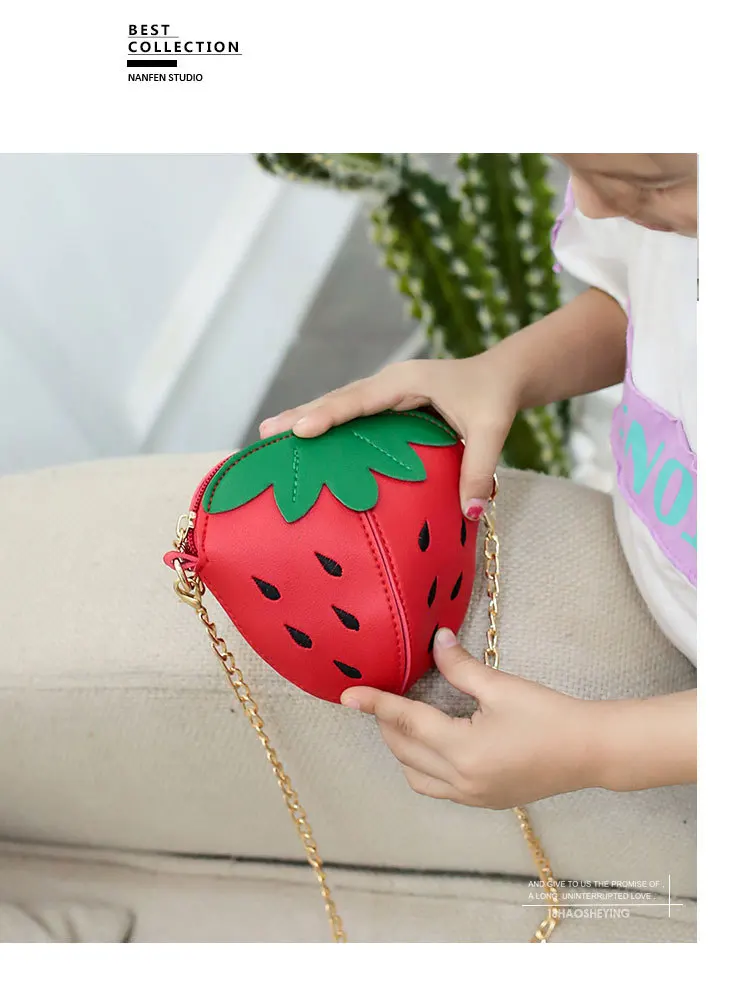 Cute Strawberry Shaped Purse For Girls - PU Crossbody Bag With Detachable Strap & Rivets, Yellow