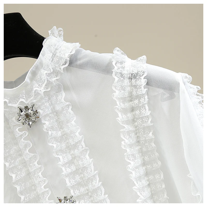 Long Sleeve Chiffon Blouse Elegant Lace Panel