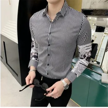 

Casual Shirts Men Long Sleeve Korean Luxury Stripe Print Men Shirt Slim Fit Camisa Masculina Business Dress Tuxedo Clothes 2018