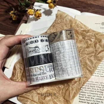 

WOKO 10Pcs Cool Style England Black Gray Washi Tape Set Morandi Literary Sticker Retro Decorative Masking Tape DIY Scrapbooking