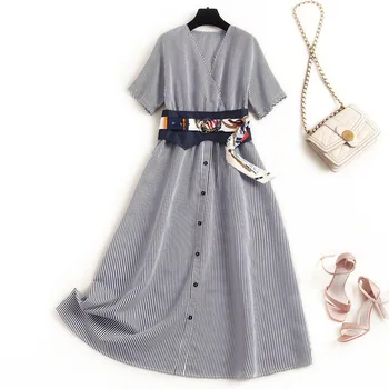 

Maxi Dresses for Women Striped Beach Style Tencel/Lyocell Sashes Ankle-Length 2020 Summer Fashion Bohemian Decor Dresses