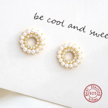

T-EH2006089 S925 sterling silver hot sale French vintage round pearl air earrings 2020