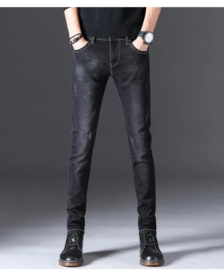Мужские джинсы мужские в Корейском стиле тренд стиль мода Slim Fit Брюки Популярные Брендовые повседневные Стрейчевые брюки мужские