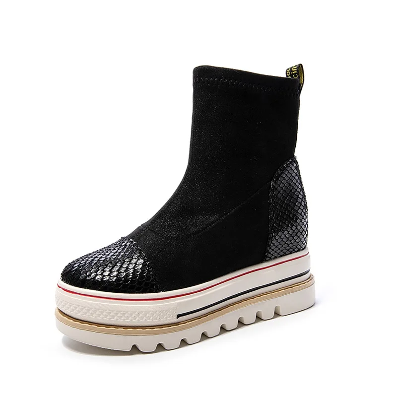 

Spring and Autumn Knitting Leopard Women Socks Boots 2019 Platform Female Ankle Boots Rubber Flat Slip-on Boots N8-71