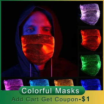 

7 Colors Luminous Led Party Mask Halloween Flashing Face Mask Rechargeable Colorful Glowing Masks with 1pc Filter