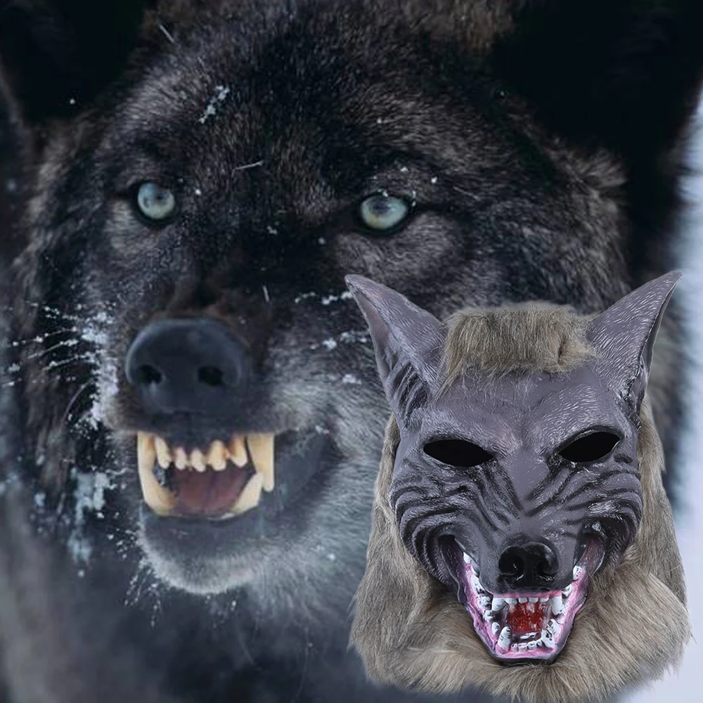 

Animal Wolf Latex Mask Fierce and Realistic Wolves With Brown Hair Full Head Costume Cosplay Party Props