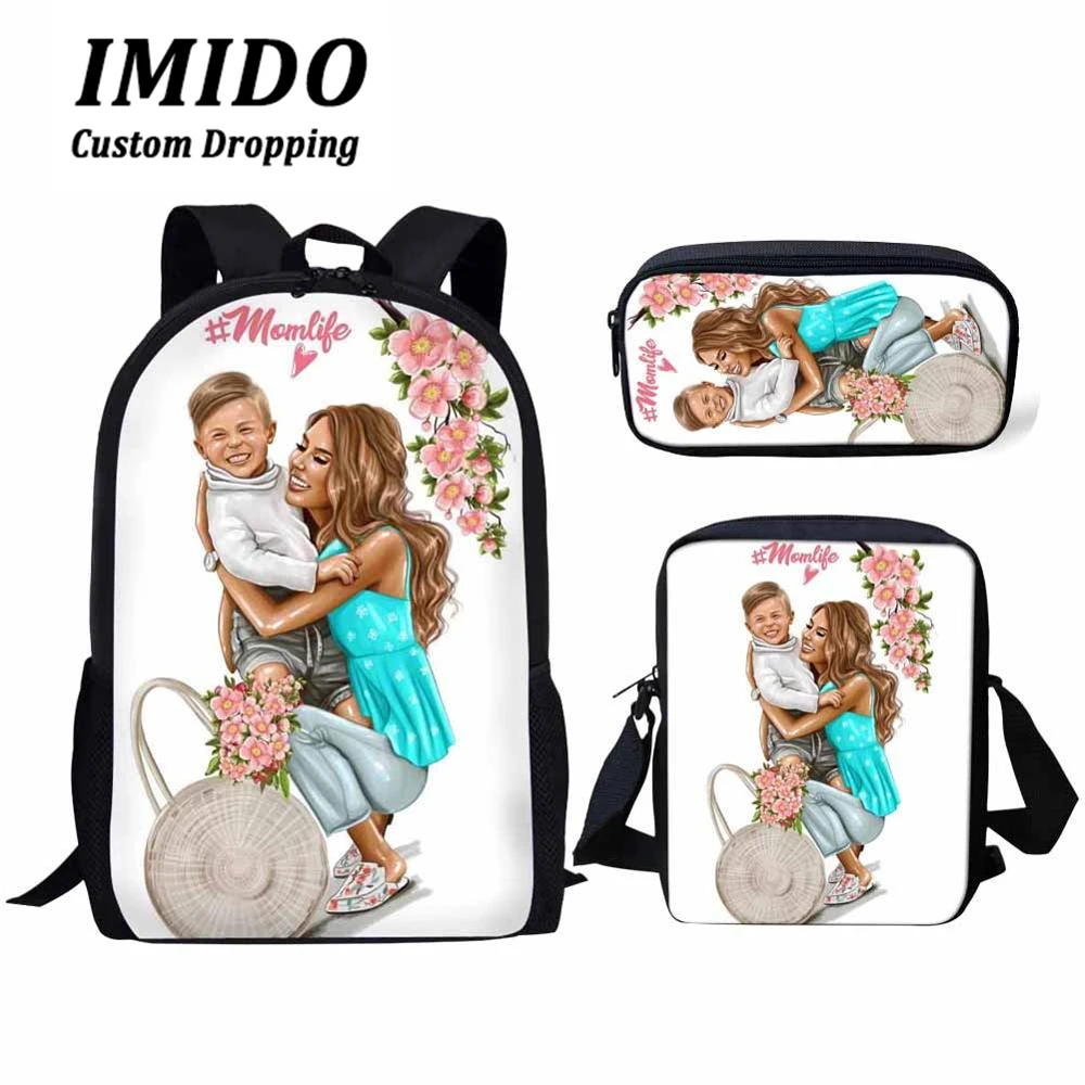 IMIDO queen принцессы супер для мамы, одежда для малышей с принтом; Одинаковая одежда школьные сумки для девочек 3 шт./компл. Начальная Школа сумка Детская одежда Стильный Рюкзак Mochila - Цвет: 6204CEK
