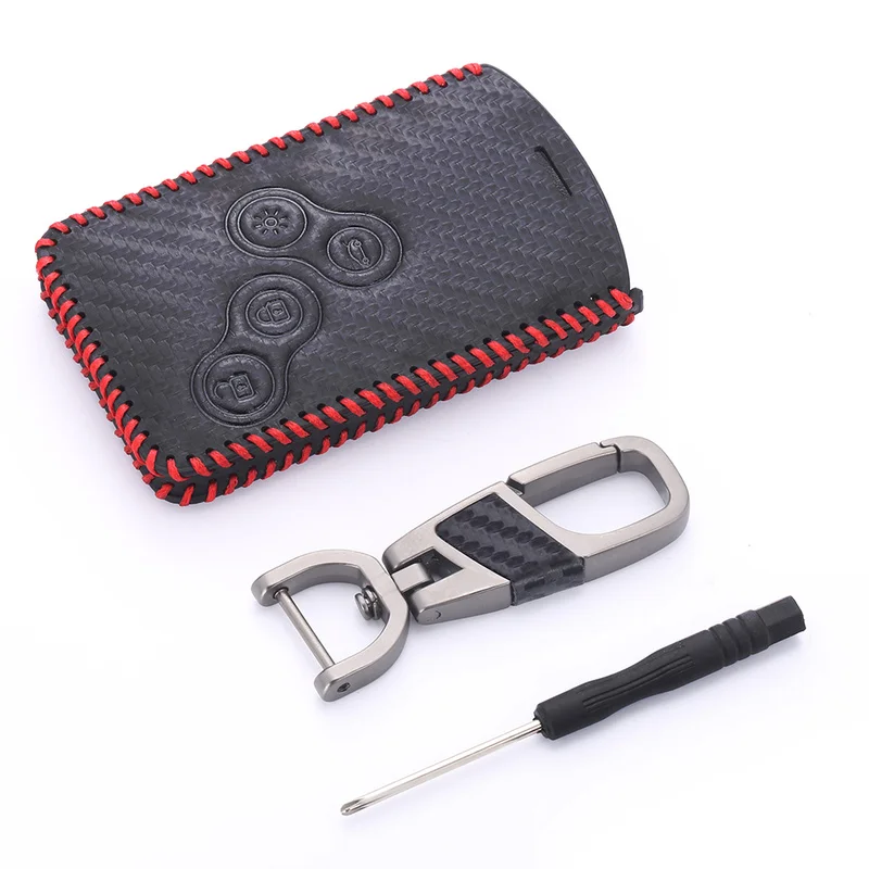 

Leather Key Package Cover with Keychain 4 Buttons Car Styling Cover Case for Renault Koleos Laguna 2 3 Kadjar Megane 1 2 3 Clio