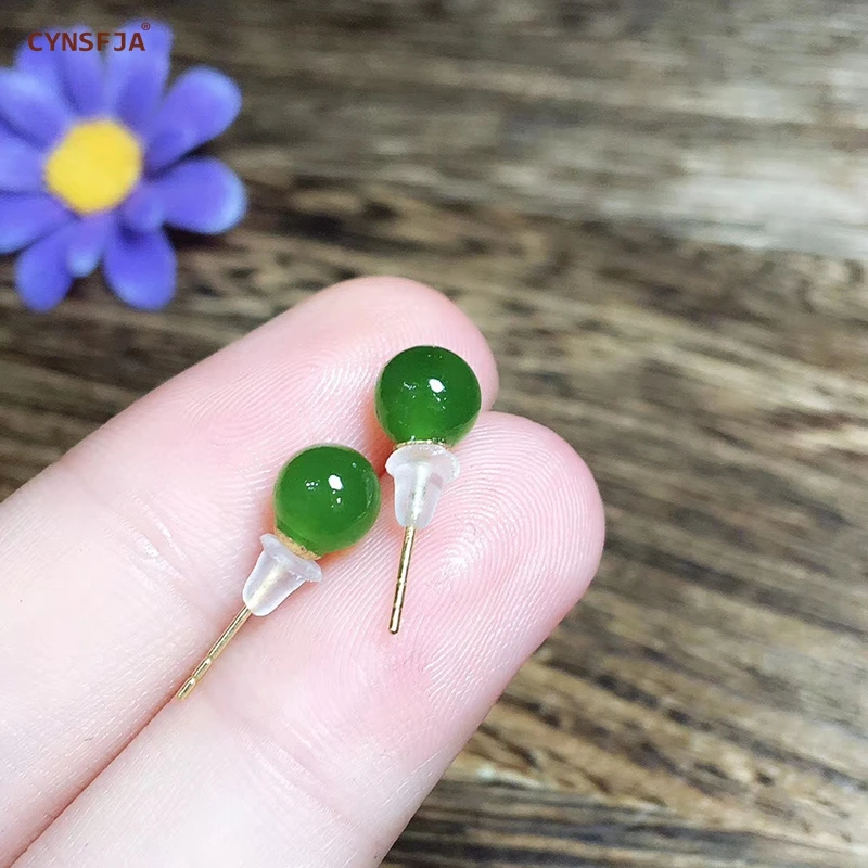 CYNSFJA реальные редких Сертифицированный(Hetian) нефрита Jade Jasper 18K золото AU750 ювелирные украшения зеленого нефрита серьги высокое качество лучшие подарки