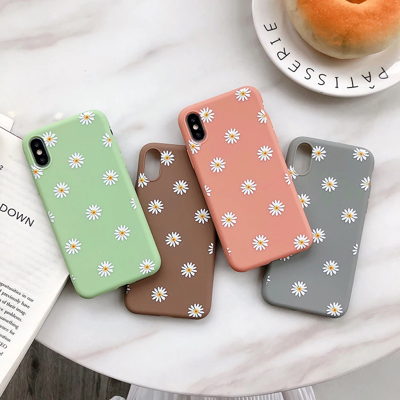 

Moskado Candy Color Daisy Floral Soft Phone Cases For iPhone XS XR XS Max Cover For iPhone 8 7 6s 6 Plus TPU Silicone Back Case