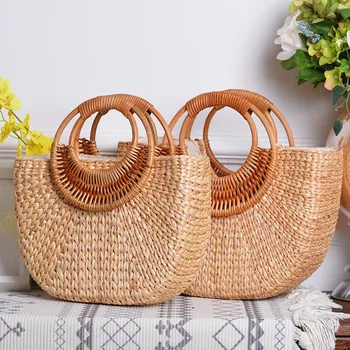 

2020 Handmade Women Rattan Bag Bohemia Half Month Straw Bag Summer Beach Large Handbag Purse lady handbags Big Tote Sac Bols