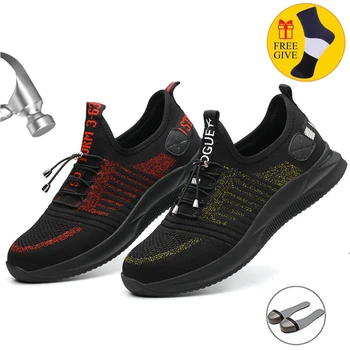 

2020 New Men Safety Work Shoes Sneakers Security Anti-smashing Boots Work Male Steel Toe Cap Construction Work Mesh Casual Shoes
