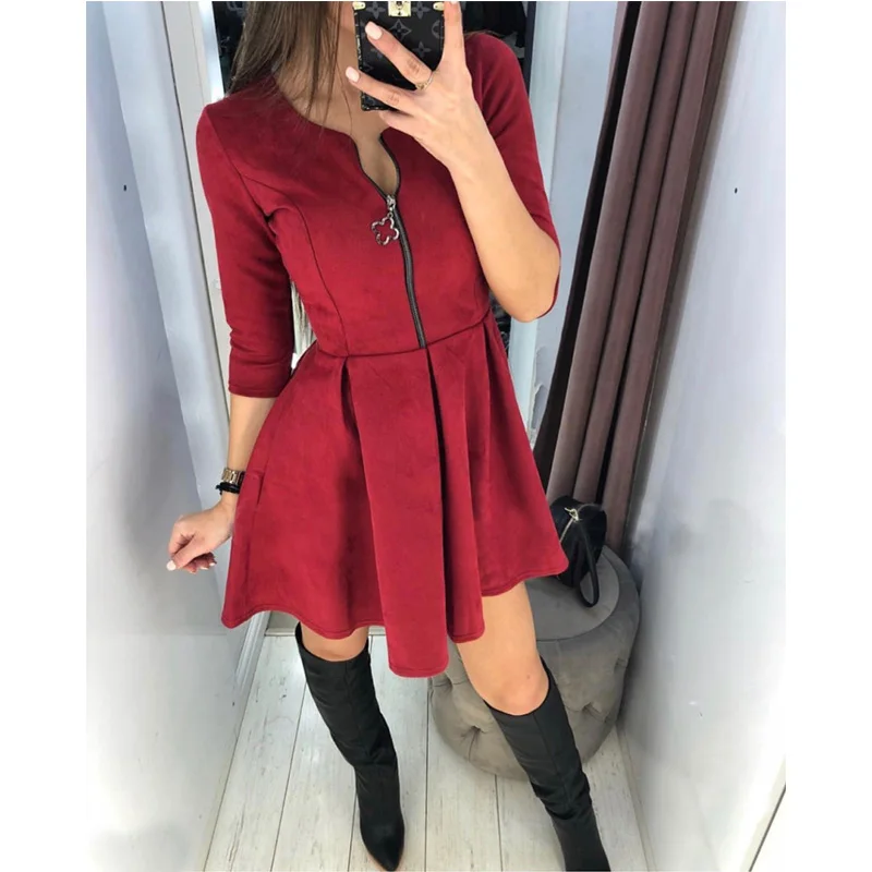 Весна 2020 новое модное Повседневное платье с рукавом три четверти и круглым