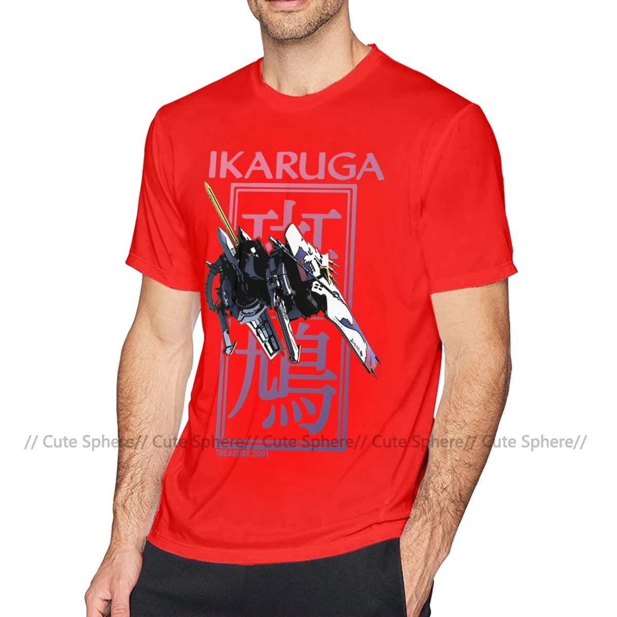Сияющая футболка Ikaruga, Мужская футболка с коротким рукавом, Милая футболка 6xl, 100 хлопок, принт, Пляжная футболка - Цвет: Red