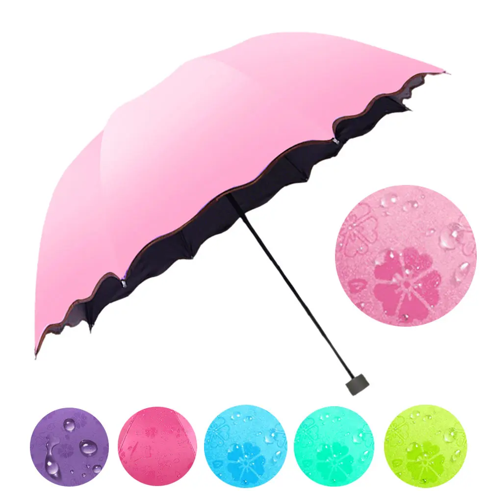 Simple Fashion Women Umbrella Windproof Sunscreen Magic Flower Dome Ultraviolet-proof Parasol Sun Rain Folding Umbrellas AUG889