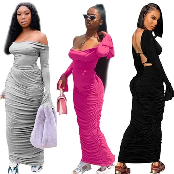 

Women Autumn Winter Bandage Dress Women 2019 Sexy Off Shoulder Long Flare Sleeve Slim Elastic Bodycon Party Dresses Vestidos