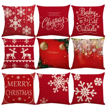 

Christmas Pillow Covers Santa Claus Cushion Cover Decorative Polyester Sofa Cushions 45x45 Red Merry Christmas Deer Pillowcases