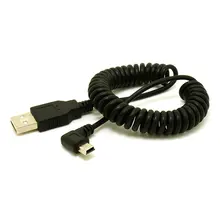 1 шт. USB 2,0 A штекер для мини-usb 5 Pin Прямоугольный 90 градусов Спиральный Кабель-адаптер 5 футов для mp3-плееров цифровых камер