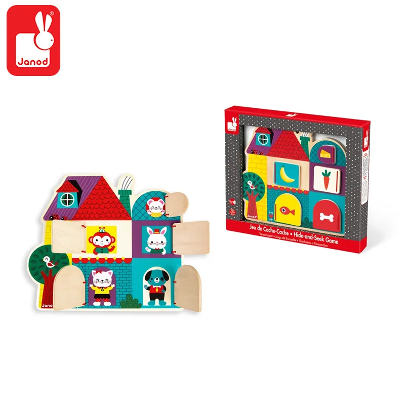 

France Janod Animal House Hide-And-Seek Children Wooden Early Education Find a Box Jigsaw Puzzle Men And Women Bao Yi Intellectu