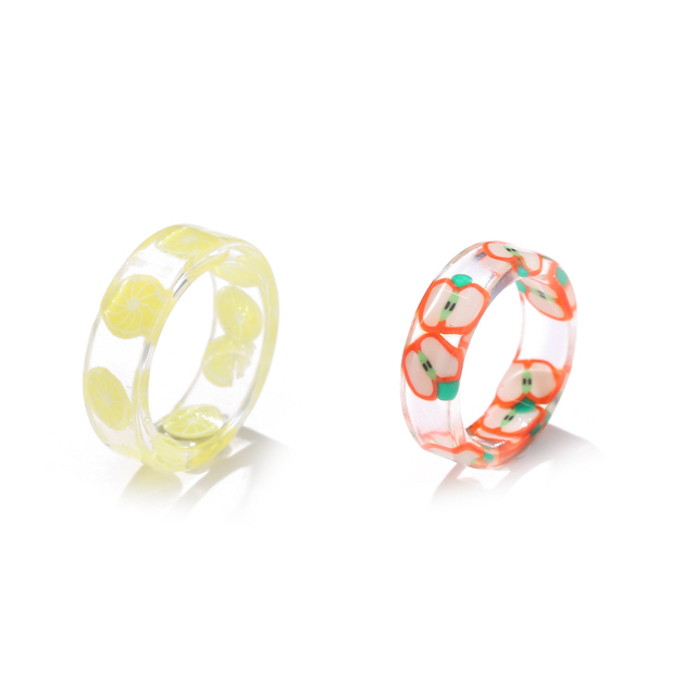 Korean Colorful Fashion Resin Fruit Ring Acrylic Geometric Round Rings for Women Beach Party Wedding Jewelry Anillos