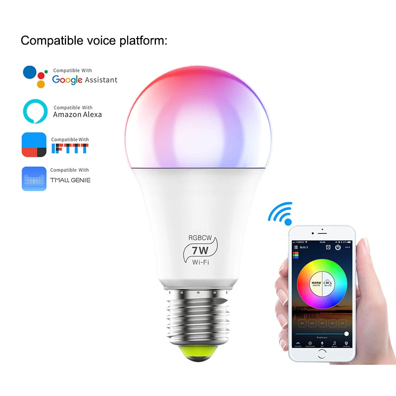 Новое Wi-Fi 4,0 умное домашнее ламповое освещение лампа 7 Вт E27 умный светодиодный лампочка таймер голоса может изменить цвет по телефону приложение