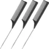 3 Packs Rat Tail Comb Steel Pin Rat Tail Carbon Fiber Heat Resistant Teasing Combs with Stainless Steel Pintail 1