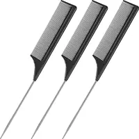 3 Packs Rat Tail Comb Steel Pin Rat Tail Carbon Fiber Heat Resistant Teasing Combs with Stainless Steel Pintail 1