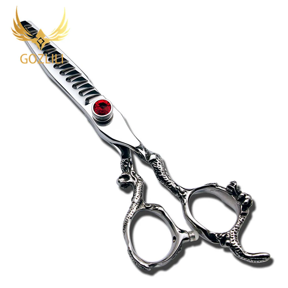 GOZLILI High Quality Professional 6 Inch Japan 440C Dragon Hair Scissors Tools Cutting Scissor Barber Thinning Shears Scissors (1)