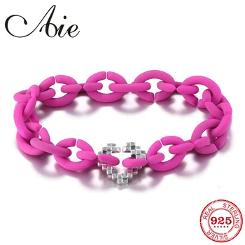 

2019 New Heart bead Deep Pink Hard Rubber European Charm Bracelets Bangels Female homme Jewelry