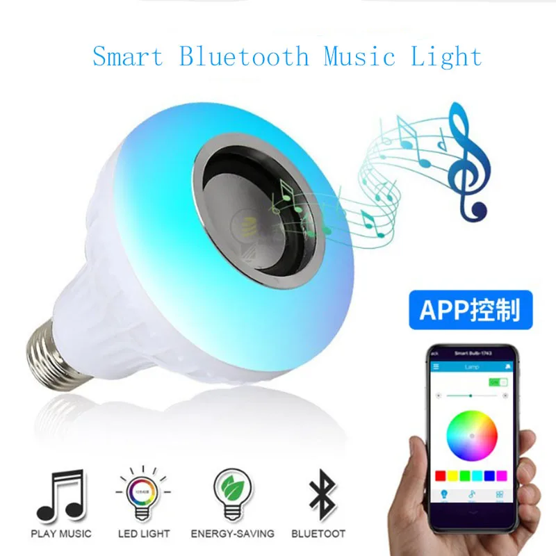 

E27 Wireless Bluetooth Speaker 12W RGB Bulb LED Lamp Smart Led Light Music Player Audio With Remote Control Colorful Music Bulb
