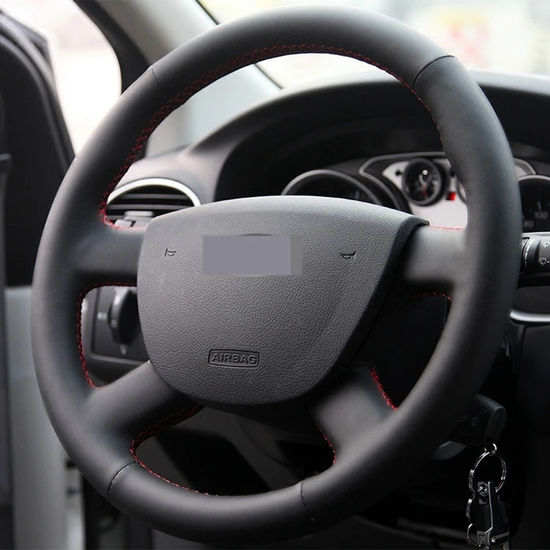 Черный чехол рулевого колеса автомобиля из искусственной кожи для Ford Focus 2 2005 2016