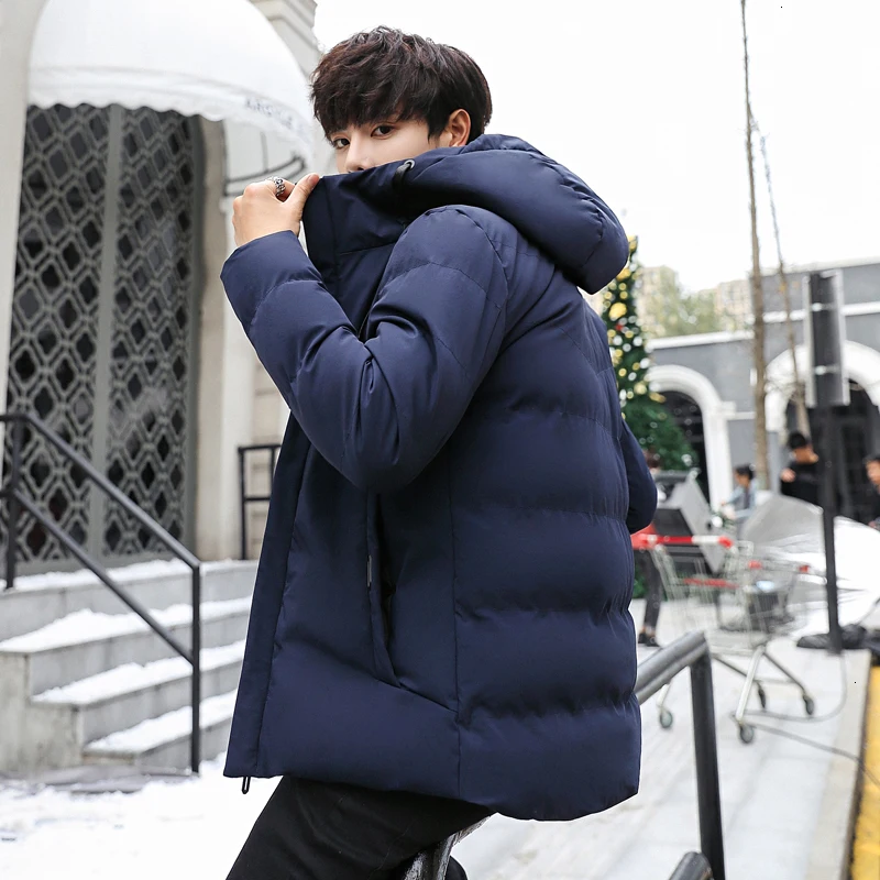 New Winter Jacket Men's Warm Fashion Thick Parka Men Solid Color Casual Hooded Coat Man Wild Loose Cotton Jacket Male Clothes