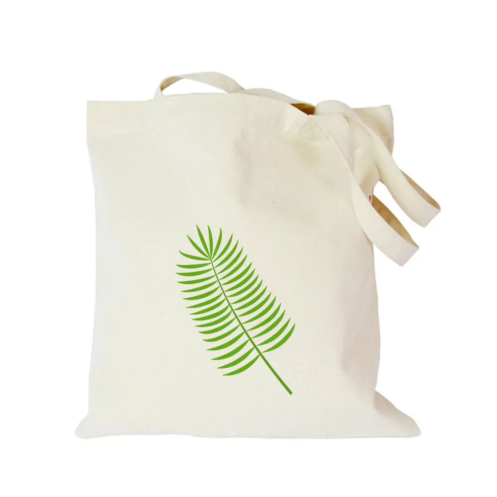 Сумка тоут с логотипом для мужчин и женщин Зеленый лист черный хлопковый холст на
