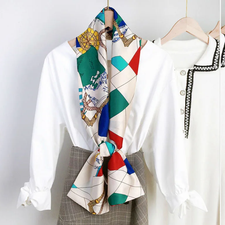 Striped Satin Silk Scarf for Women - Double-Sided Luxury Neck Neckerchief