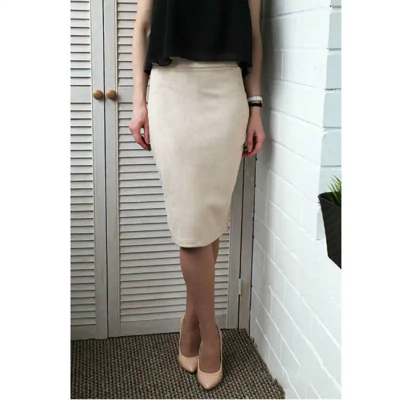 Модная женская элегантная однотонная Офисная Женская юбка-карандаш с высокой талией, однотонная облегающая юбка