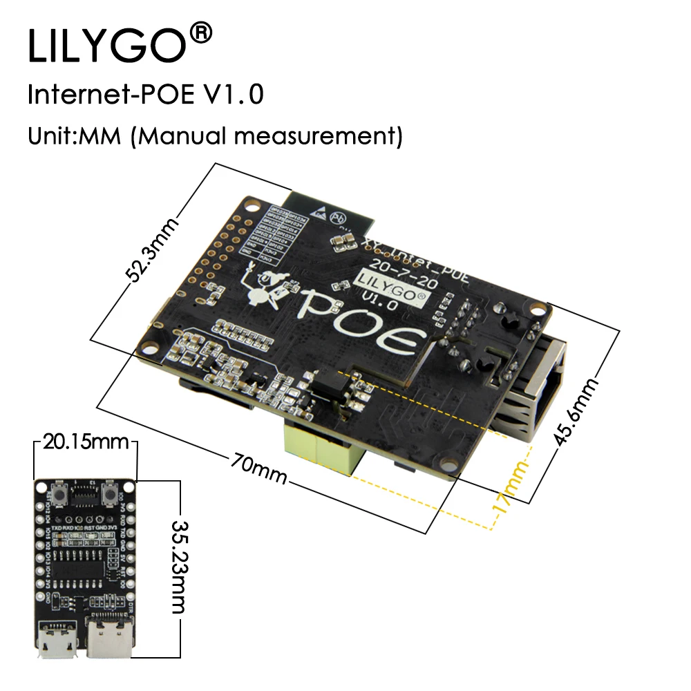 LILYGO® TTGO T-Internet-POE ESP32-WROOM LAN8720A Chip Ethernet Adapter And Downloader Expansion Board Programmable Hardware