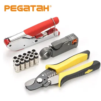 

BNC Connector cable RG58 RG59 RG6 Crimping tool kit with crimping 10 compression fittings perfect for CCTV TESTER