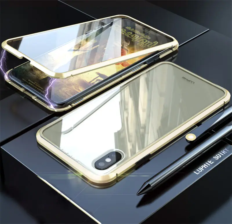 Full Gold Роскошный 360 полный корпус защитный Магнитный Прозрачный чехол для iPhone XS Max X 8 7 8Plus iPhone-7-8-X защитный чехол - Цвет: Full Gold
