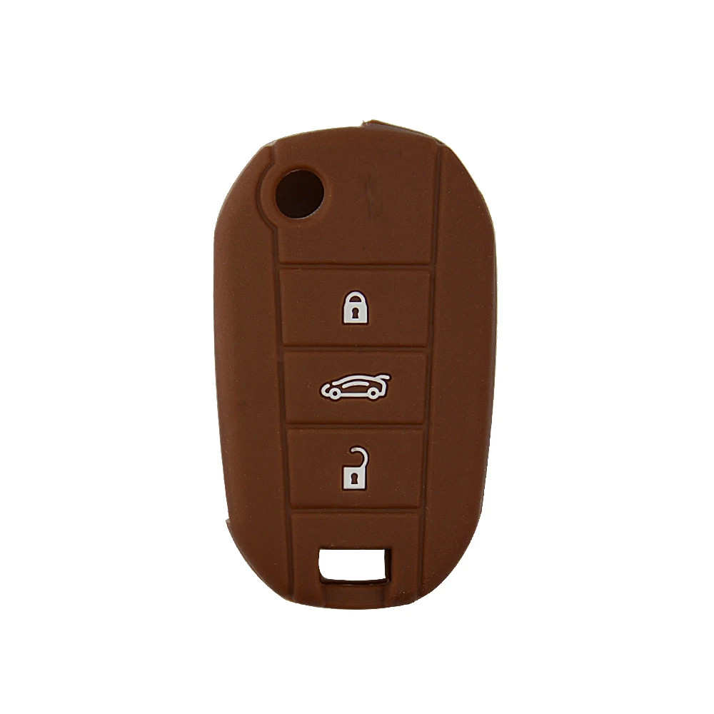 OkeyTech 3 кнопки силиконовый пульт дистанционного ключа автомобиля чехол для peugeot 307 206 308 407 авто чехол для ключа аксессуары украшения - Название цвета: brown