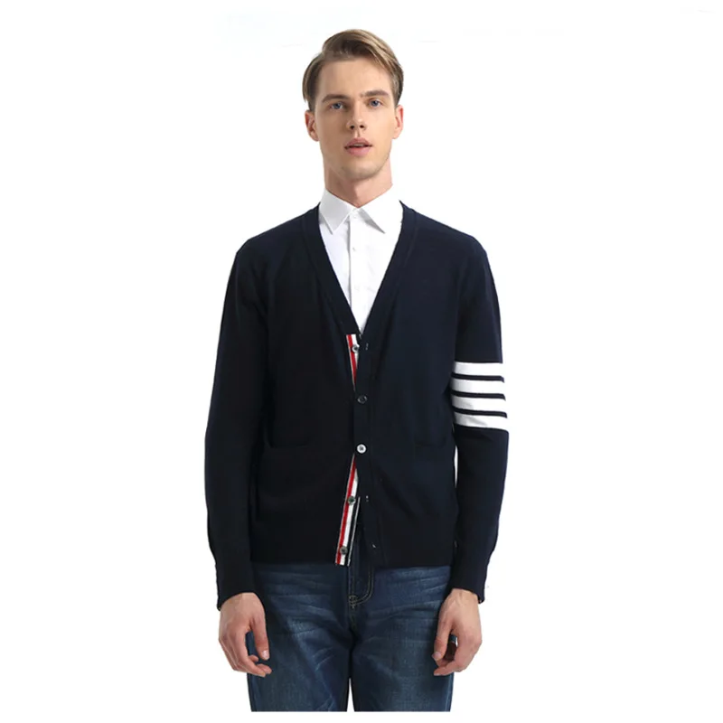 

Spring And Autumn New Style MEN'S Woolen Sweater Men's V-neck Cardigan Middle-aged Slim Fit Sweater Coat Solid Color Warm Sweate
