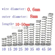 20pcs wire diameter = 0.6mm OD =8mm Stainless Steel Micro return Small Compression anti corrosion extension springs L=10-50