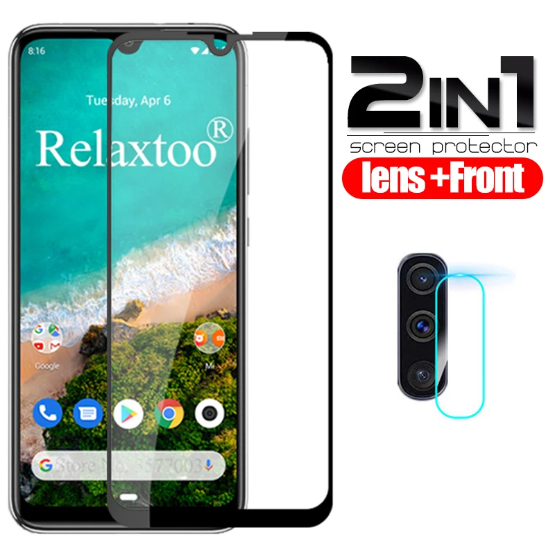 

2 in 1 Full Cover Tempered Glass For Xiaomi Mi A3 Back Camera Lens Screen Protector Film xiomi mi a3 mia3 a 3 3a protective Glas