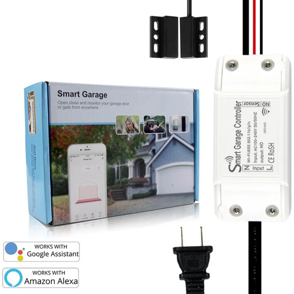 

Wifi Switch Smart Garage Door Opener Controller Work With Alexa Echo Google Home SmartLife/Tuya APP Control No Hub Require