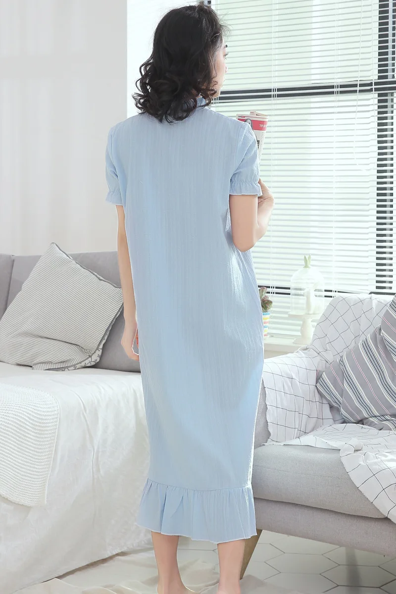 New Summer Women Sleepwear Short Sleeved Sleeping Skirt Nightgowns Fresh Sweet Palace Nightgowns Cotton Length Dress