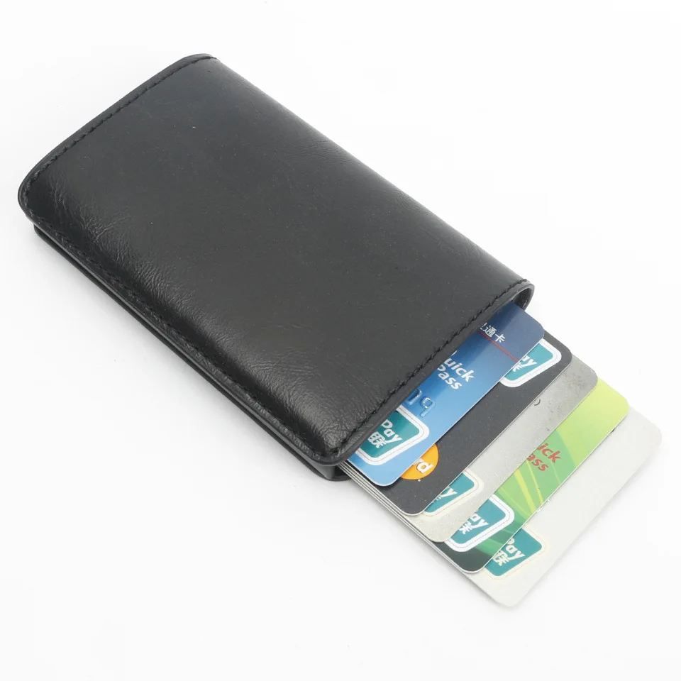 Мужской бизнес-кошелек RFID блокирующий винтажный автоматический кожаный кредитный держатель для карт Алюминиевый металлический многофункциональный держатель для карт