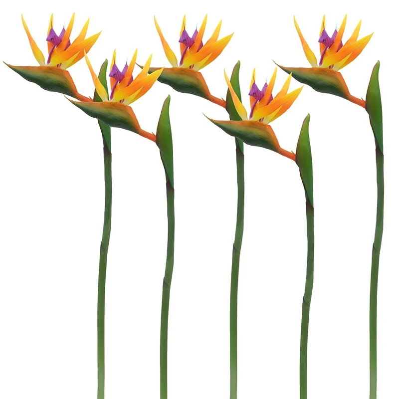

6 Pcs 23.7 Inchs Orange Large Bird Of Paradise Artificial Flowers Bouquet for Home Garden Decoration Wedding Party Decor