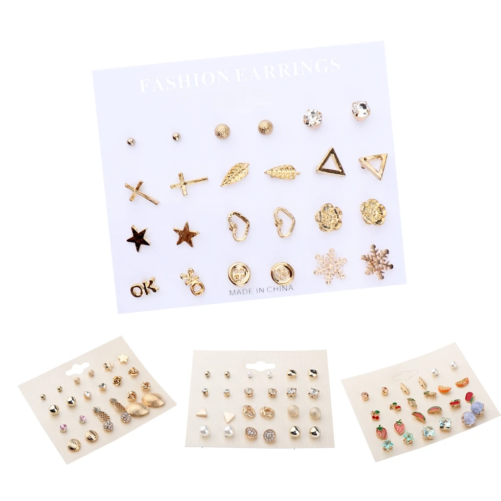12 Pairs Women Girl Cute Fruit Earrings Pineapple Cherry Stud Earrings Set