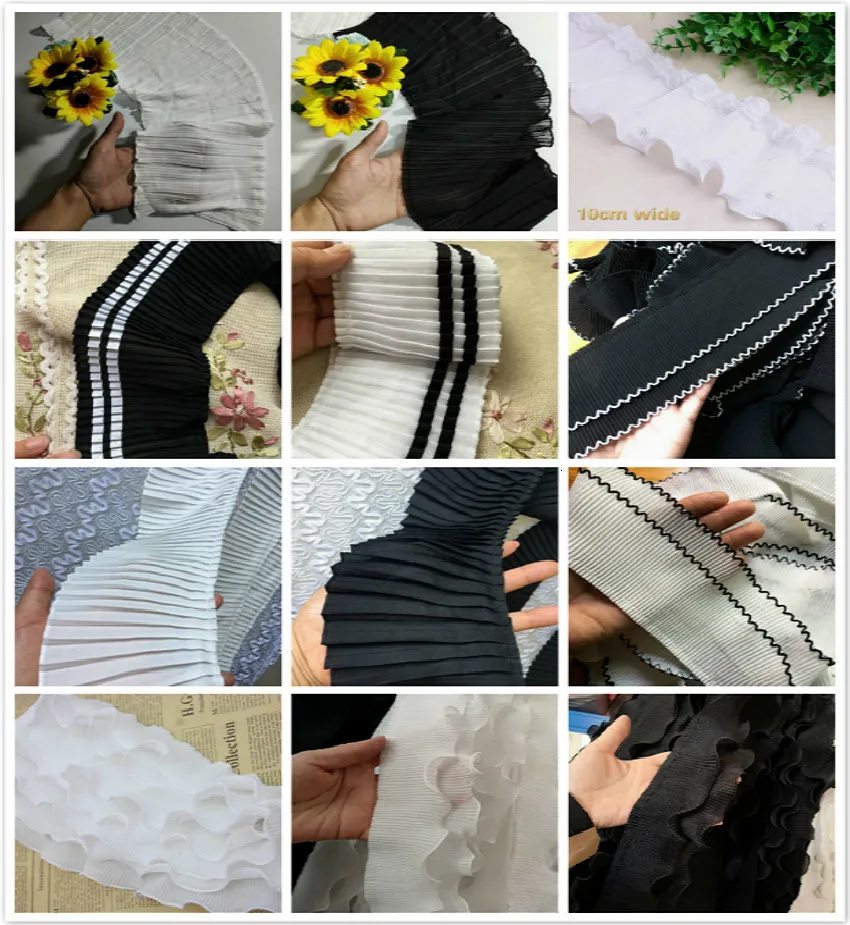 

A Variety Of Hot Soft Chiffon Crease Ruffled Edge Quality Lace Ribbon DIY Clothing Skirt Trim Fabric Home Textile Hem Decoration